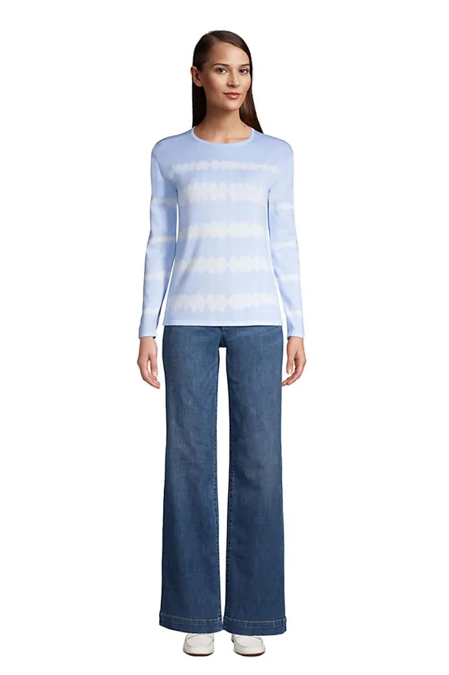 Lands039 End Sweaters Women Fine Gauge Cotton Crewneck Sweater Light Sky Blue Tie Dye Stripe Lands039 End Sweaters Women Fine Gauge Cotton Crewneck Sweater Light Sky Blue Tie Dye Stripe