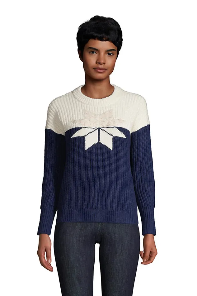 Lands039 End Sweaters Women Patchwork Crew Neck Sweater Rainbow Hunter Star