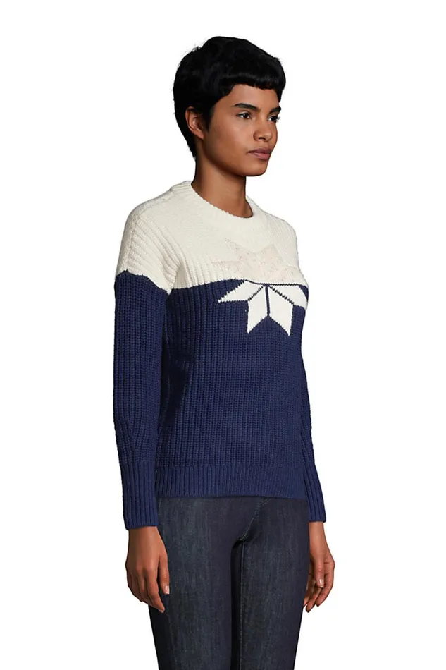 Lands039 End Sweaters Women Patchwork Crew Neck Sweater Rainbow Hunter Star Lands039 End Sweaters Women Patchwork Crew Neck Sweater Rainbow Hunter Star