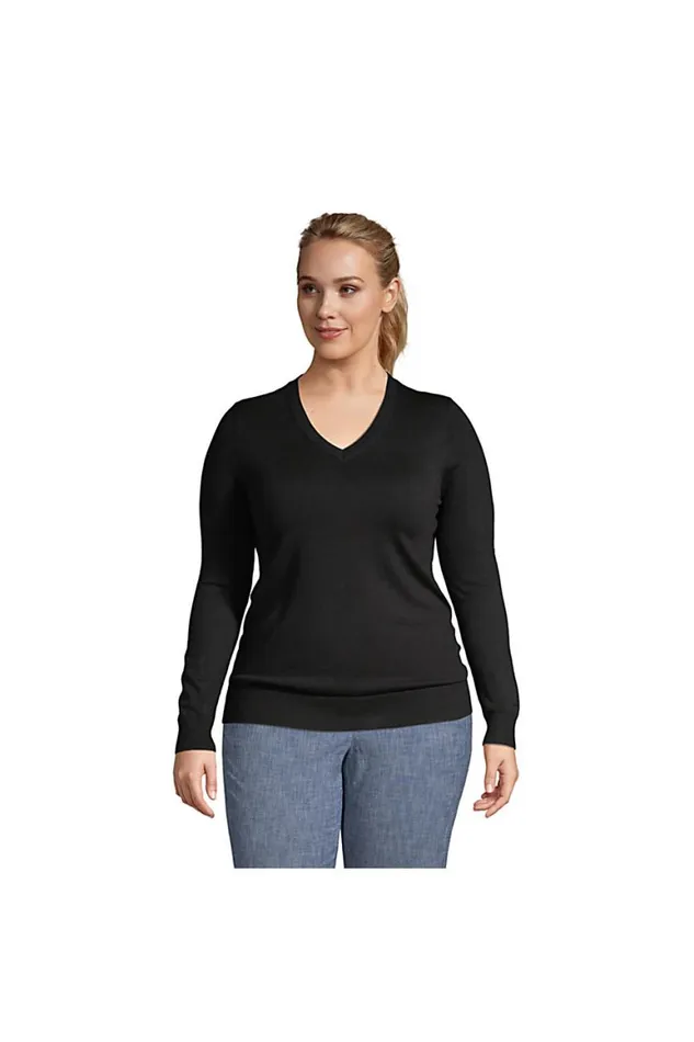 Lands039 End Sweaters Women Plus Performance Vneck Sweater Black