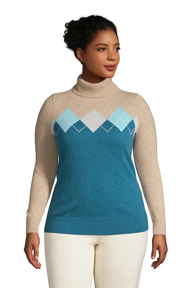 Lands039 End Sweaters Women Plus Size Cashmere Turtleneck Sweater 8211 Intarsia Classic Teal Heather Argyle Lands039 End Sweaters Women Plus Size Cashmere Turtleneck Sweater 8211 Intarsia Classic Teal Heather Argyle