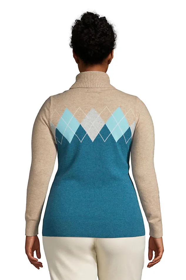 Lands039 End Sweaters Women Plus Size Cashmere Turtleneck Sweater 8211 Intarsia Classic Teal Heather Argyle Lands039 End Sweaters Women Plus Size Cashmere Turtleneck Sweater 8211 Intarsia Classic Teal Heather Argyle
