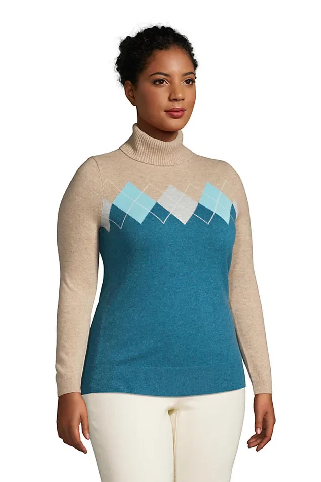 Lands039 End Sweaters Women Plus Size Cashmere Turtleneck Sweater 8211 Intarsia Classic Teal Heather Argyle Lands039 End Sweaters Women Plus Size Cashmere Turtleneck Sweater 8211 Intarsia Classic Teal Heather Argyle