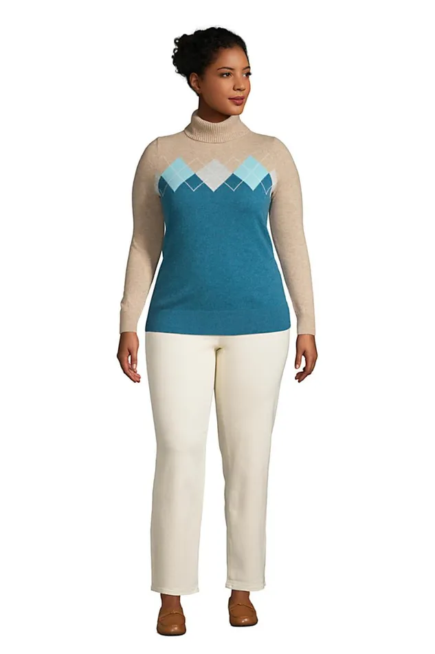 Lands039 End Sweaters Women Plus Size Cashmere Turtleneck Sweater 8211 Intarsia Classic Teal Heather Argyle Lands039 End Sweaters Women Plus Size Cashmere Turtleneck Sweater 8211 Intarsia Classic Teal Heather Argyle
