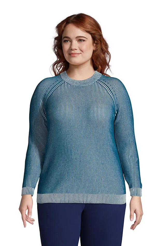 Lands039 End Sweaters Women Plus Size Cotton Drifter Shaker Doubled Crew Neck Sweater Baltic Teal Plaited Lands039 End Sweaters Women Plus Size Cotton Drifter Shaker Doubled Crew Neck Sweater Baltic Teal Plaited