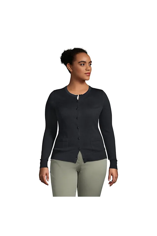 Lands039 End Sweaters Women Plus Size Cotton Modal Crew Cardigan Black