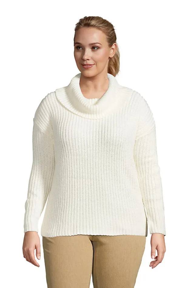 Lands039 End Sweaters Women Plus Size Cozy Lofty Cowl Neck Sweater Ivory
