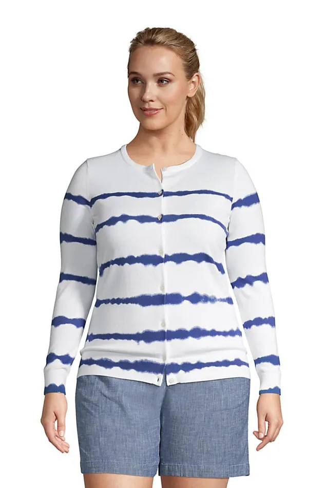 Lands039 End Sweaters Women Plus Size Fine Gauge Cotton Cardigan Sweater Print Classic Cobalt Tie Dye Stripe Lands039 End Sweaters Women Plus Size Fine Gauge Cotton Cardigan Sweater Print Classic Cobalt Tie Dye Stripe