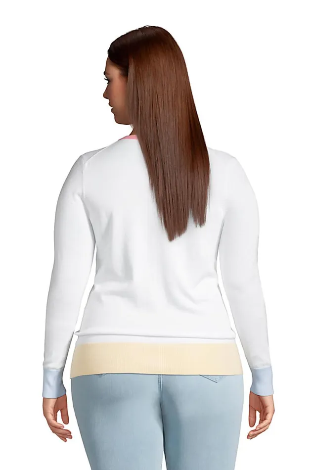 Lands039 End Sweaters Women Plus Size Fine Gauge Cotton Cardigan Sweater White Colorblocked Lands039 End Sweaters Women Plus Size Fine Gauge Cotton Cardigan Sweater White Colorblocked