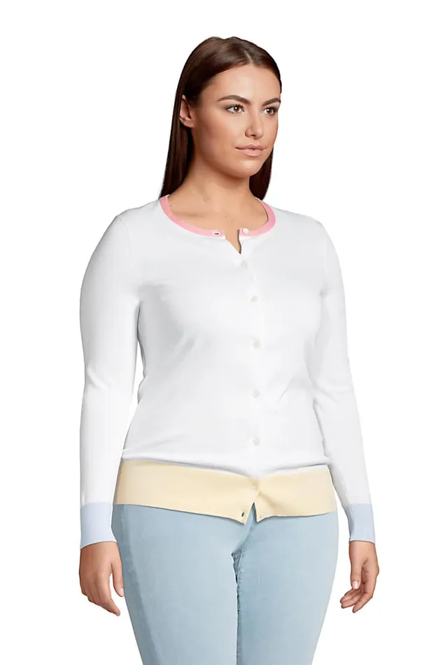 Lands039 End Sweaters Women Plus Size Fine Gauge Cotton Cardigan Sweater White Colorblocked Lands039 End Sweaters Women Plus Size Fine Gauge Cotton Cardigan Sweater White Colorblocked