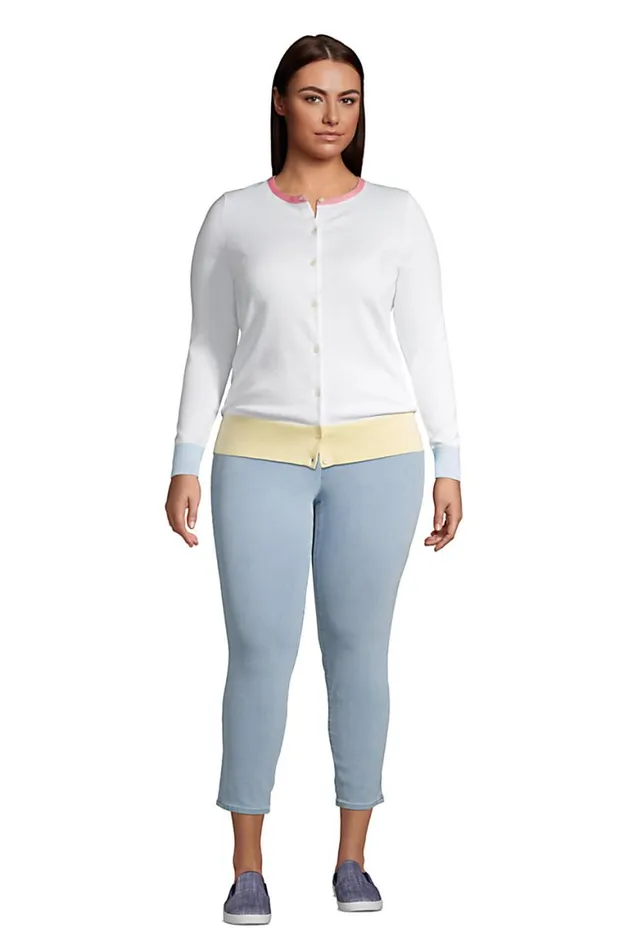 Lands039 End Sweaters Women Plus Size Fine Gauge Cotton Cardigan Sweater White Colorblocked Lands039 End Sweaters Women Plus Size Fine Gauge Cotton Cardigan Sweater White Colorblocked