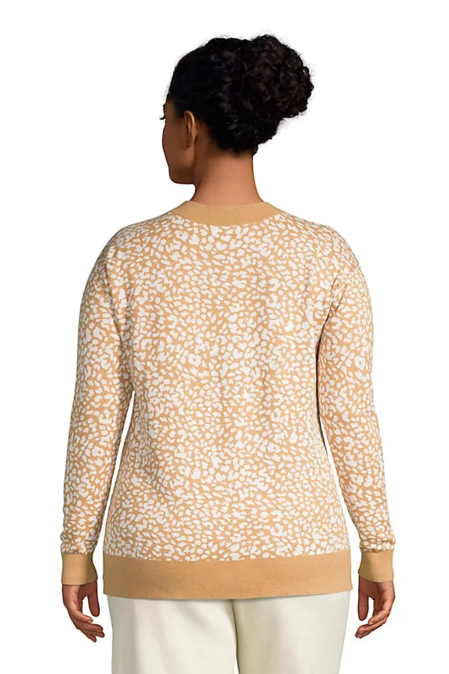 Lands039 End Sweaters Women Plus Size Fine Gauge Cotton Crewneck Sweater 8211 Jacquard Vicuna Heather Leopard Lands039 End Sweaters Women Plus Size Fine Gauge Cotton Crewneck Sweater 8211 Jacquard Vicuna Heather Leopard