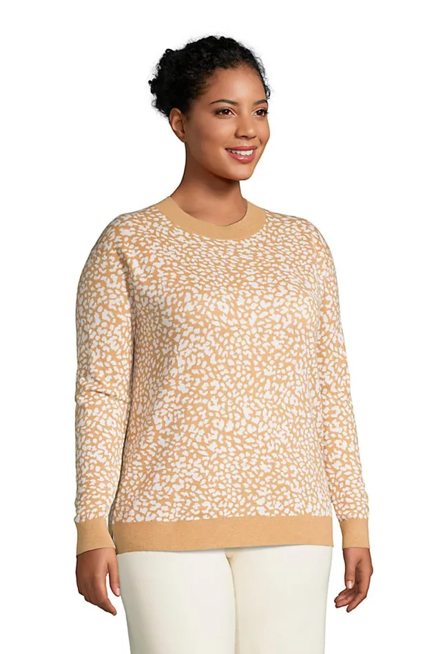 Lands039 End Sweaters Women Plus Size Fine Gauge Cotton Crewneck Sweater 8211 Jacquard Vicuna Heather Leopard Lands039 End Sweaters Women Plus Size Fine Gauge Cotton Crewneck Sweater 8211 Jacquard Vicuna Heather Leopard