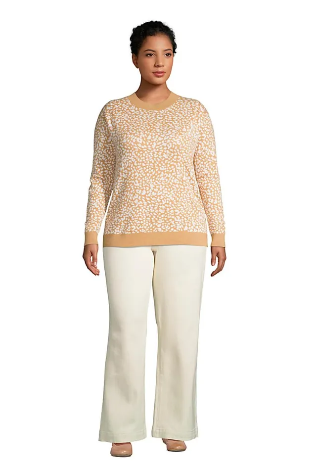 Lands039 End Sweaters Women Plus Size Fine Gauge Cotton Crewneck Sweater 8211 Jacquard Vicuna Heather Leopard Lands039 End Sweaters Women Plus Size Fine Gauge Cotton Crewneck Sweater 8211 Jacquard Vicuna Heather Leopard