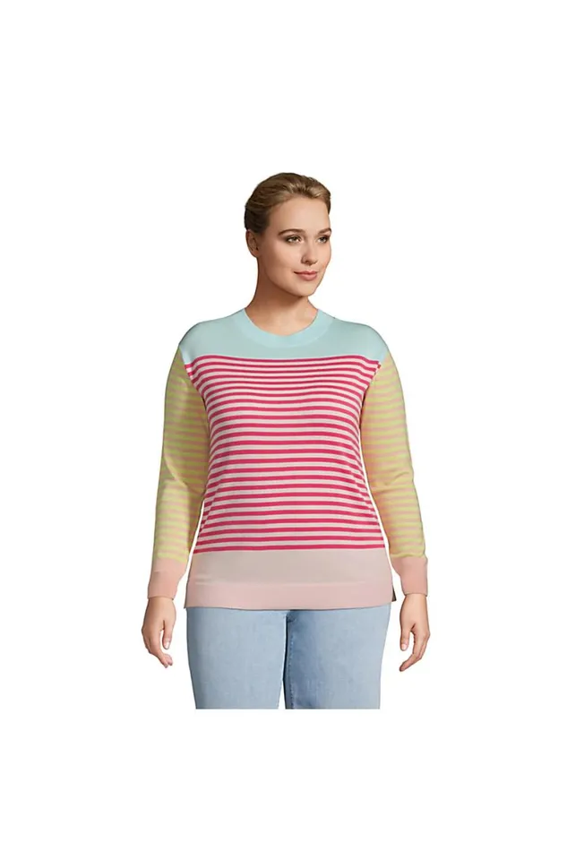 Lands039 End Sweaters Women Plus Size Fine Gauge Cotton Crewneck Sweater 8211 Stripe Hot Pink Stripe Lands039 End Sweaters Women Plus Size Fine Gauge Cotton Crewneck Sweater 8211 Stripe Hot Pink Stripe