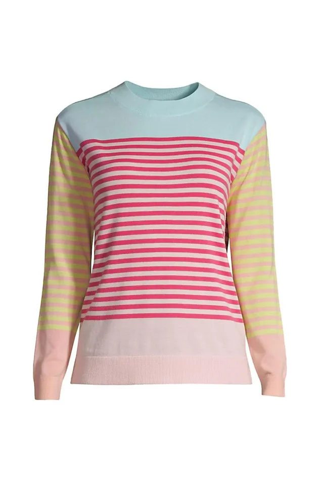 Lands039 End Sweaters Women Plus Size Fine Gauge Cotton Crewneck Sweater 8211 Stripe Hot Pink Stripe