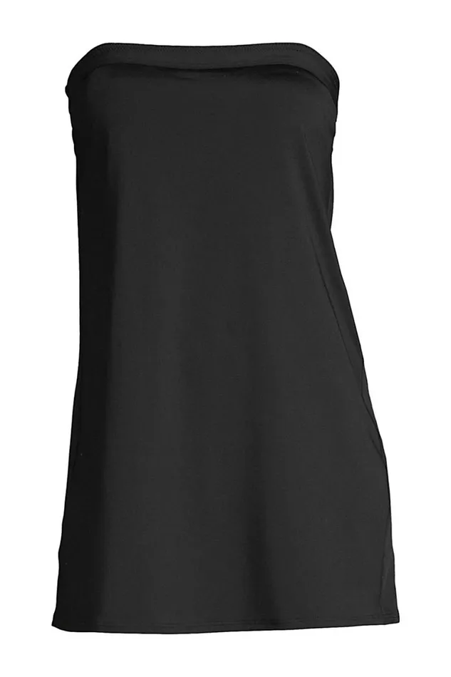 Lands039 End Swimsuits Women Chlorine Resistant Bandeau Dresskini Swimsuit Top Removable Adjustable Straps Black