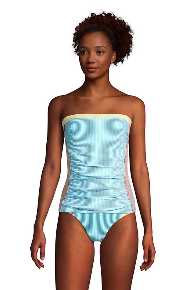 Lands039 End Swimsuits Women Chlorine Resistant Bandeau Tankini Top Swimsuit Removable Adjustable Straps Seersucker Turquoise Lands039 End Swimsuits Women Chlorine Resistant Bandeau Tankini Top Swimsuit Removable Adjustable Straps Seersucker Turquoise