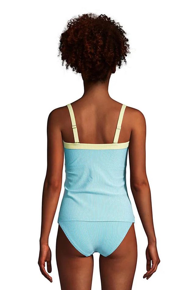 Lands039 End Swimsuits Women Chlorine Resistant Bandeau Tankini Top Swimsuit Removable Adjustable Straps Seersucker Turquoise