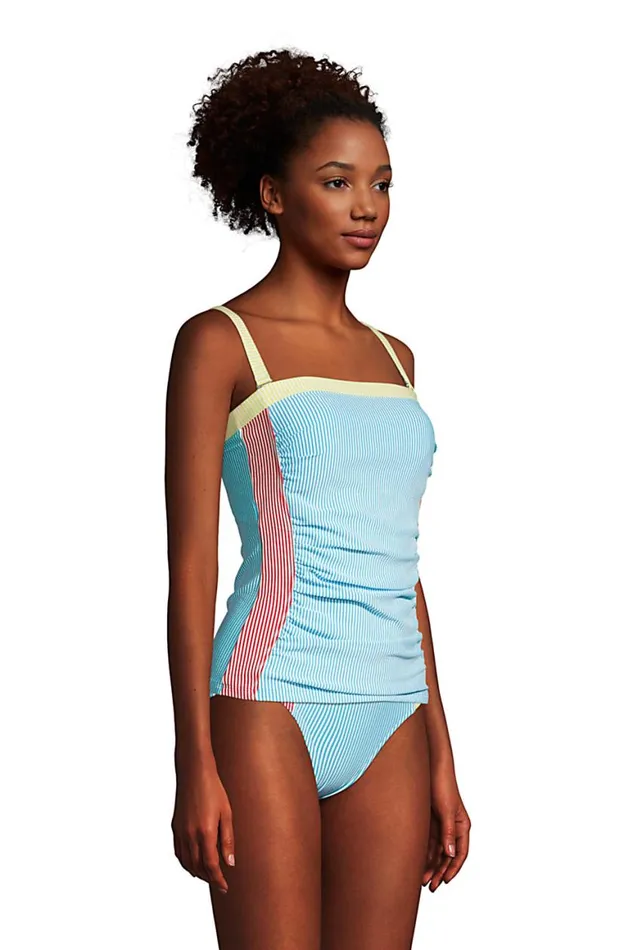 Lands039 End Swimsuits Women Chlorine Resistant Bandeau Tankini Top Swimsuit Removable Adjustable Straps Seersucker Turquoise