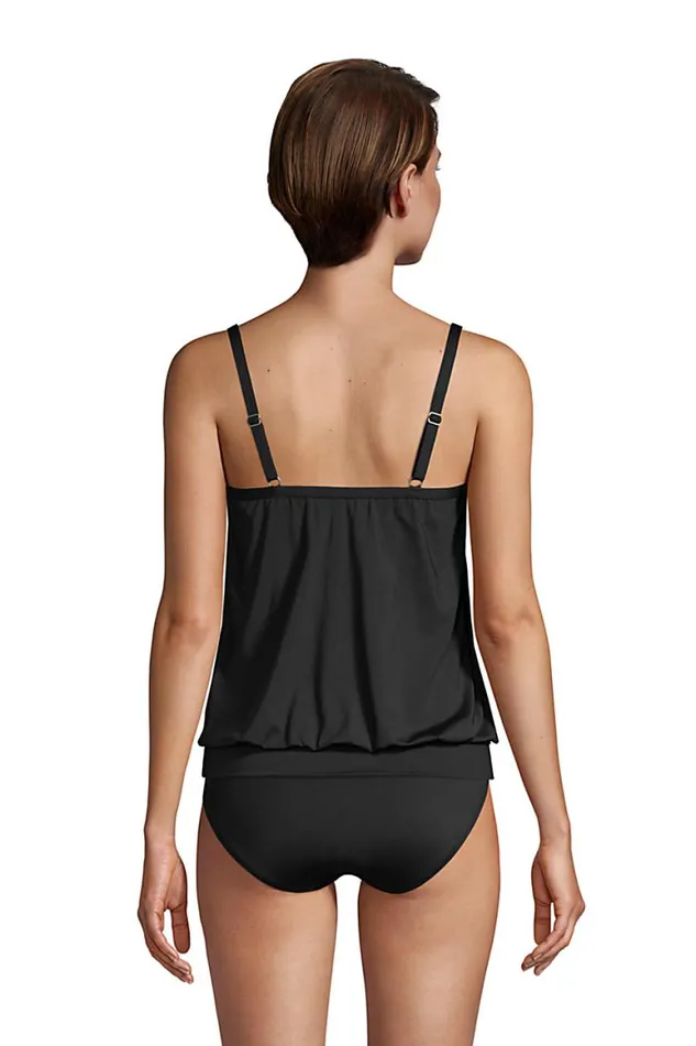Lands039 End Swimsuits Women Chlorine Resistant Blouson Tummy Hiding Tankini Top Swimsuit Adjustable Straps Black Lands039 End Swimsuits Women Chlorine Resistant Blouson Tummy Hiding Tankini Top Swimsuit Adjustable Straps Black
