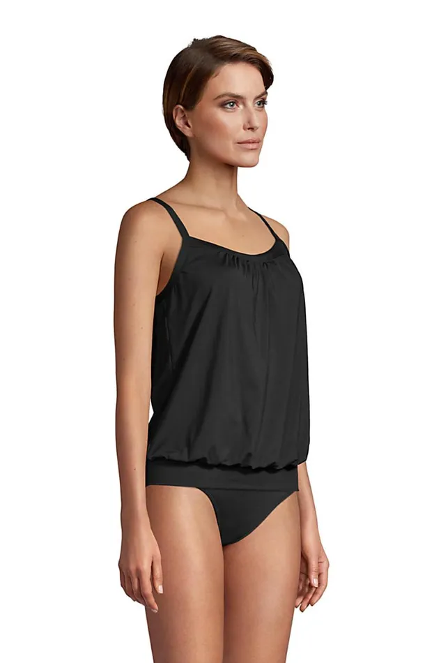 Lands039 End Swimsuits Women Chlorine Resistant Blouson Tummy Hiding Tankini Top Swimsuit Adjustable Straps Black Lands039 End Swimsuits Women Chlorine Resistant Blouson Tummy Hiding Tankini Top Swimsuit Adjustable Straps Black