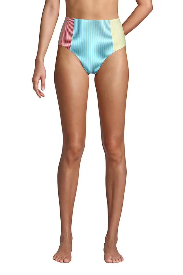 Lands039 End Swimsuits Women Chlorine Resistant Retro High Waisted Bikini Bottoms Seersucker Turquoise Lands039 End Swimsuits Women Chlorine Resistant Retro High Waisted Bikini Bottoms Seersucker Turquoise