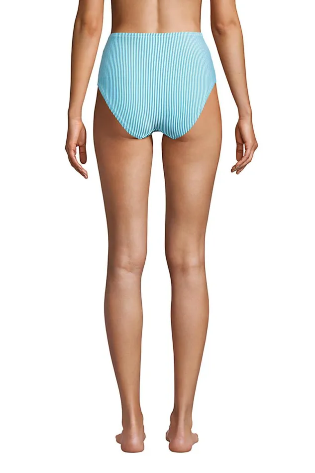 Lands039 End Swimsuits Women Chlorine Resistant Retro High Waisted Bikini Bottoms Seersucker Turquoise Lands039 End Swimsuits Women Chlorine Resistant Retro High Waisted Bikini Bottoms Seersucker Turquoise