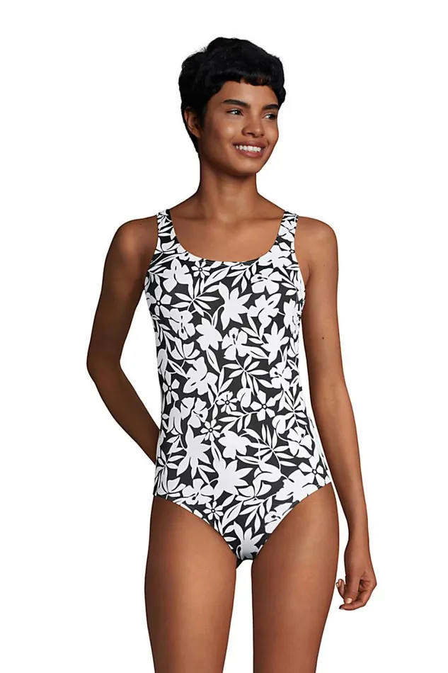 Lands039 End Swimsuits Women Chlorine Resistant Scoop Neck High Leg Soft Cup Tugless Sporty One Piece Swimsuit Black Havana Floral Lands039 End Swimsuits Women Chlorine Resistant Scoop Neck High Leg Soft Cup Tugless Sporty One Piece Swimsuit Black Havana Floral