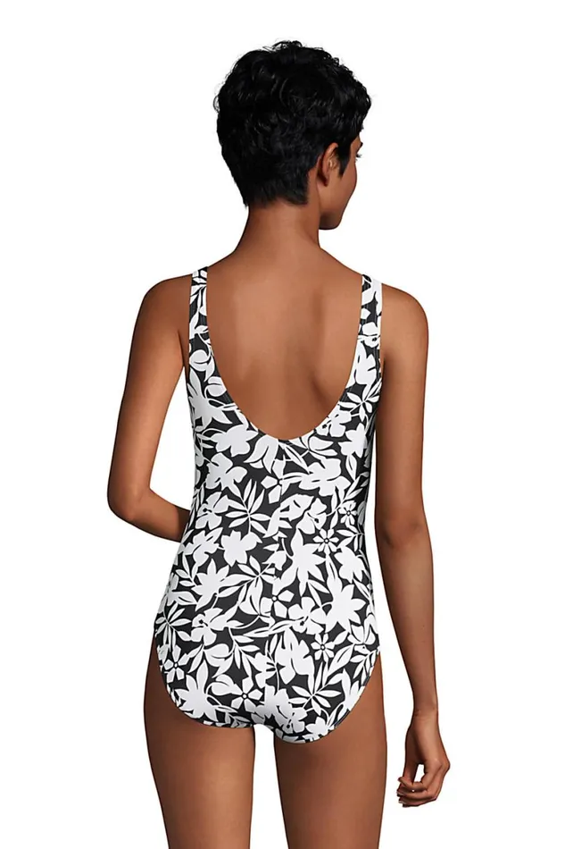 Lands039 End Swimsuits Women Chlorine Resistant Scoop Neck High Leg Soft Cup Tugless Sporty One Piece Swimsuit Black Havana Floral Lands039 End Swimsuits Women Chlorine Resistant Scoop Neck High Leg Soft Cup Tugless Sporty One Piece Swimsuit Black Havana Floral