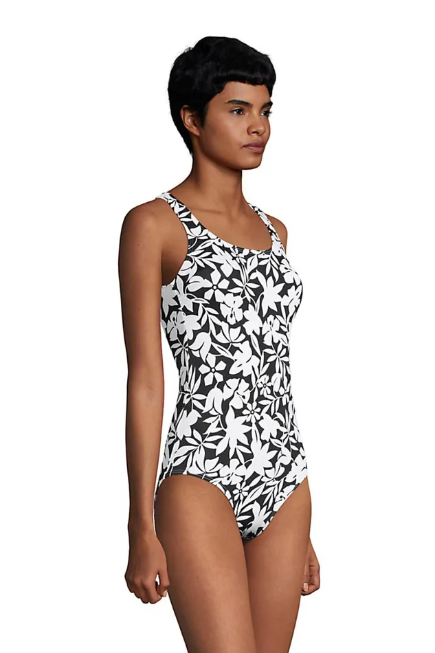 Lands039 End Swimsuits Women Chlorine Resistant Scoop Neck High Leg Soft Cup Tugless Sporty One Piece Swimsuit Black Havana Floral Lands039 End Swimsuits Women Chlorine Resistant Scoop Neck High Leg Soft Cup Tugless Sporty One Piece Swimsuit Black Havana Floral