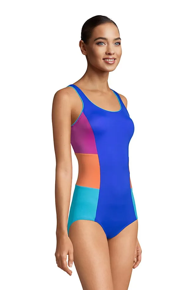 Lands039 End Swimsuits Women Chlorine Resistant Scoop Neck Soft Cup Tugless Sporty One Piece Swimsuit Electric Blue Lands039 End Swimsuits Women Chlorine Resistant Scoop Neck Soft Cup Tugless Sporty One Piece Swimsuit Electric Blue