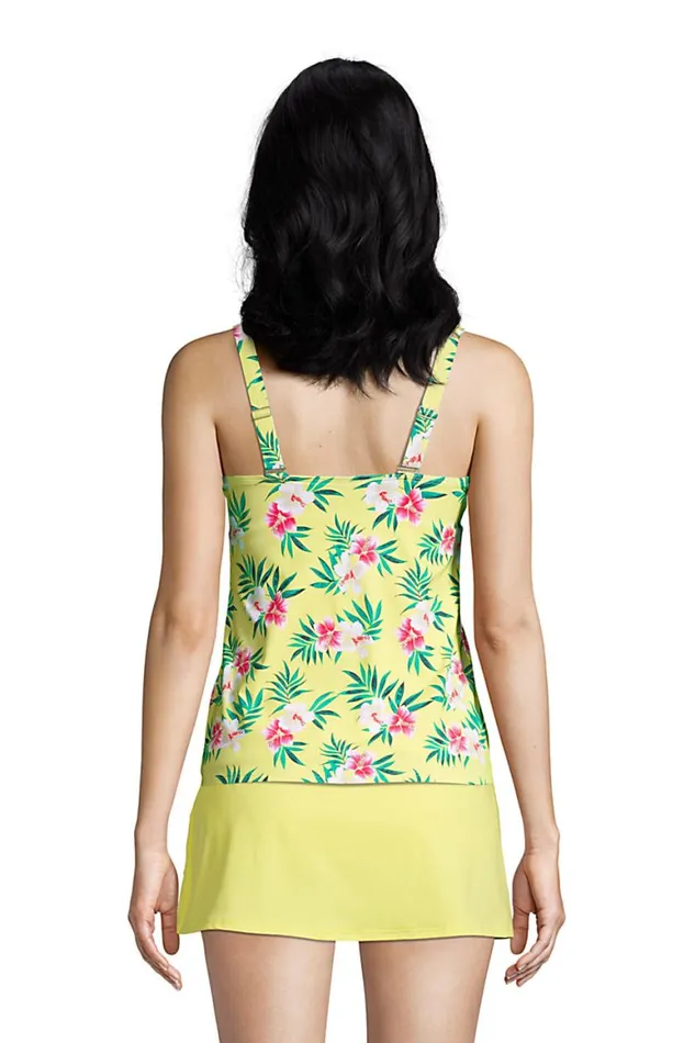 Lands039 End Swimsuits Women Chlorine Resistant Tummy Control One Shoulder Tankini Top Swimsuit With Adjustable Strap Pineapple Bliss Hibiscus Flora