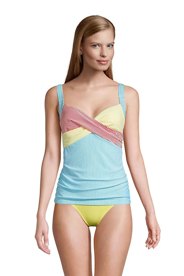 Lands039 End Swimsuits Women Chlorine Resistant Vneck Wrap Underwire Tankini Top Swimsuit Adjustable Straps Seersucker Turquoise Lands039 End Swimsuits Women Chlorine Resistant Vneck Wrap Underwire Tankini Top Swimsuit Adjustable Straps Seersucker Turquoise