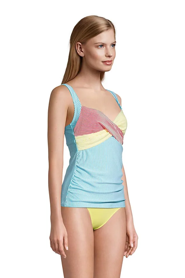 Lands039 End Swimsuits Women Chlorine Resistant Vneck Wrap Underwire Tankini Top Swimsuit Adjustable Straps Seersucker Turquoise Lands039 End Swimsuits Women Chlorine Resistant Vneck Wrap Underwire Tankini Top Swimsuit Adjustable Straps Seersucker Turquoise