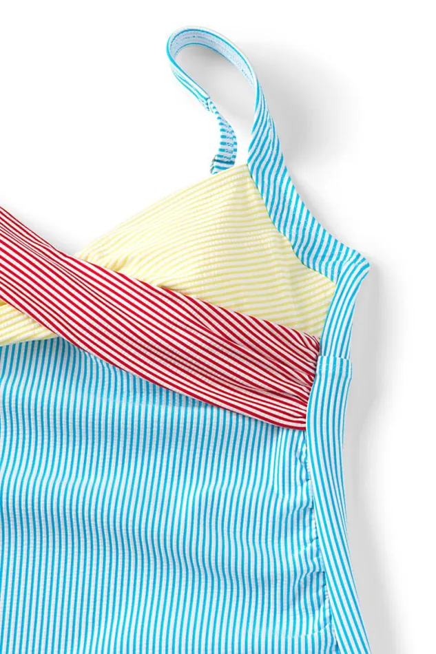 Lands039 End Swimsuits Women Chlorine Resistant Vneck Wrap Underwire Tankini Top Swimsuit Adjustable Straps Seersucker Turquoise Lands039 End Swimsuits Women Chlorine Resistant Vneck Wrap Underwire Tankini Top Swimsuit Adjustable Straps Seersucker Turquoise