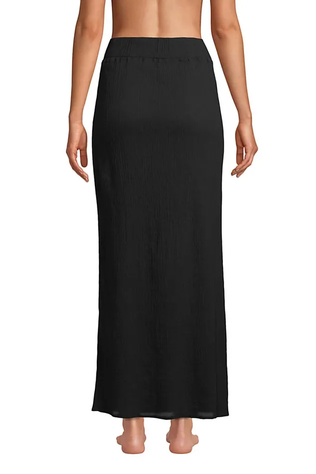 Lands039 End Swimsuits Women Cotton Gauze Maxi Swim Coverup Skirt Black