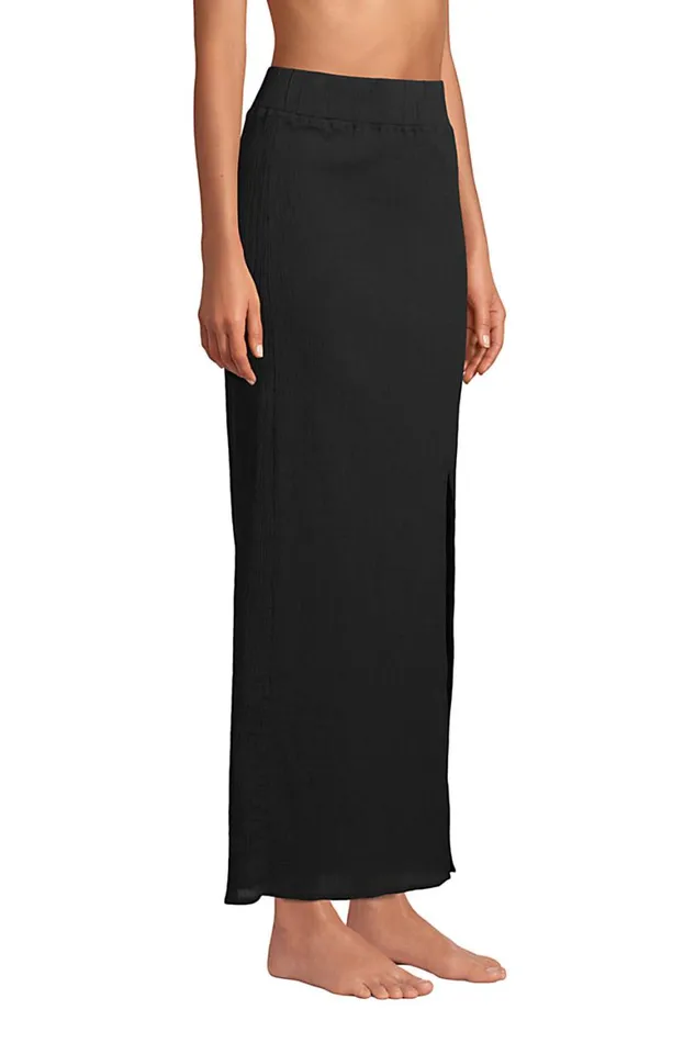 Lands039 End Swimsuits Women Cotton Gauze Maxi Swim Coverup Skirt Black