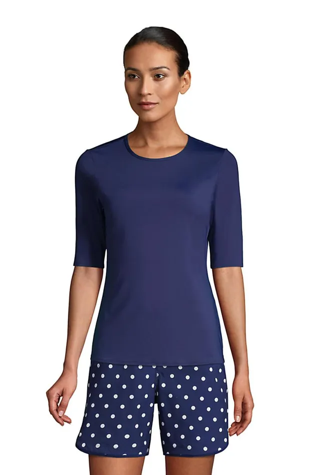 Lands039 End Swimsuits Women Crew Neck Elbow Sleeve Rash Guard Upf 50 Sun Protection Modest Swim Tee Deep Sea Navy Lands039 End Swimsuits Women Crew Neck Elbow Sleeve Rash Guard Upf 50 Sun Protection Modest Swim Tee Deep Sea Navy