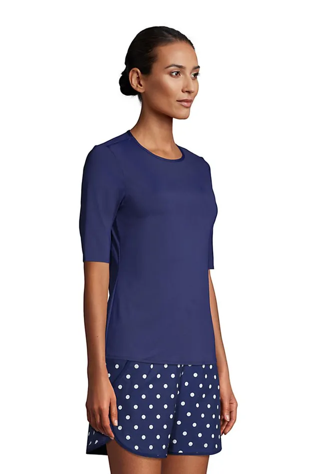 Lands039 End Swimsuits Women Crew Neck Elbow Sleeve Rash Guard Upf 50 Sun Protection Modest Swim Tee Deep Sea Navy Lands039 End Swimsuits Women Crew Neck Elbow Sleeve Rash Guard Upf 50 Sun Protection Modest Swim Tee Deep Sea Navy