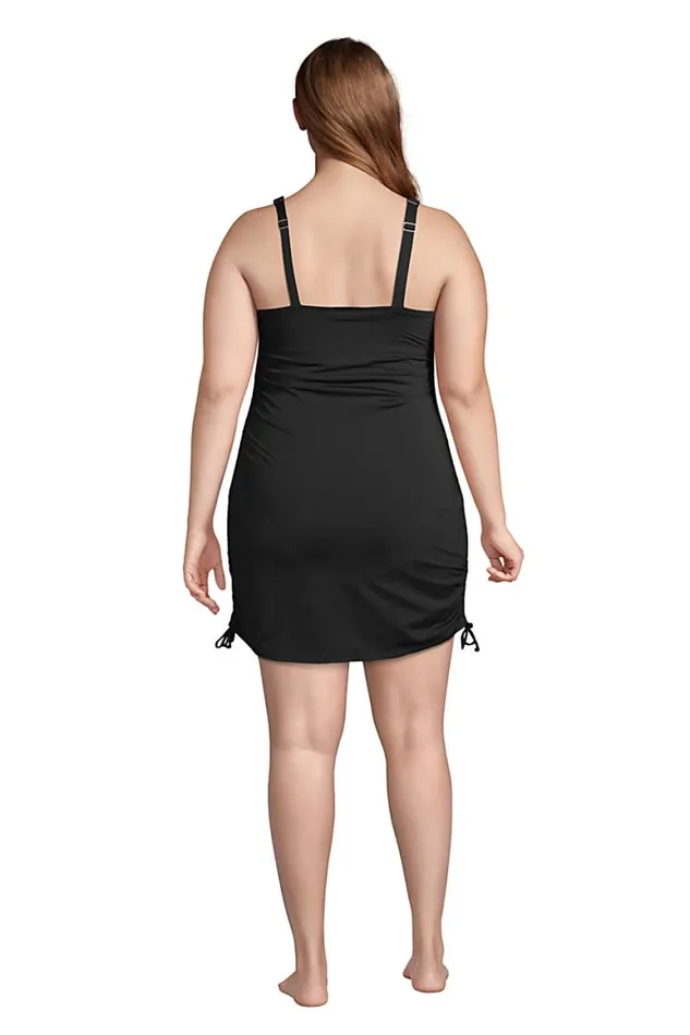 Lands039 End Swimsuits Women Plus Size Chlorine Resistant Adjustable Swim Dress One Piece Swimsuit Adjustable Straps Black