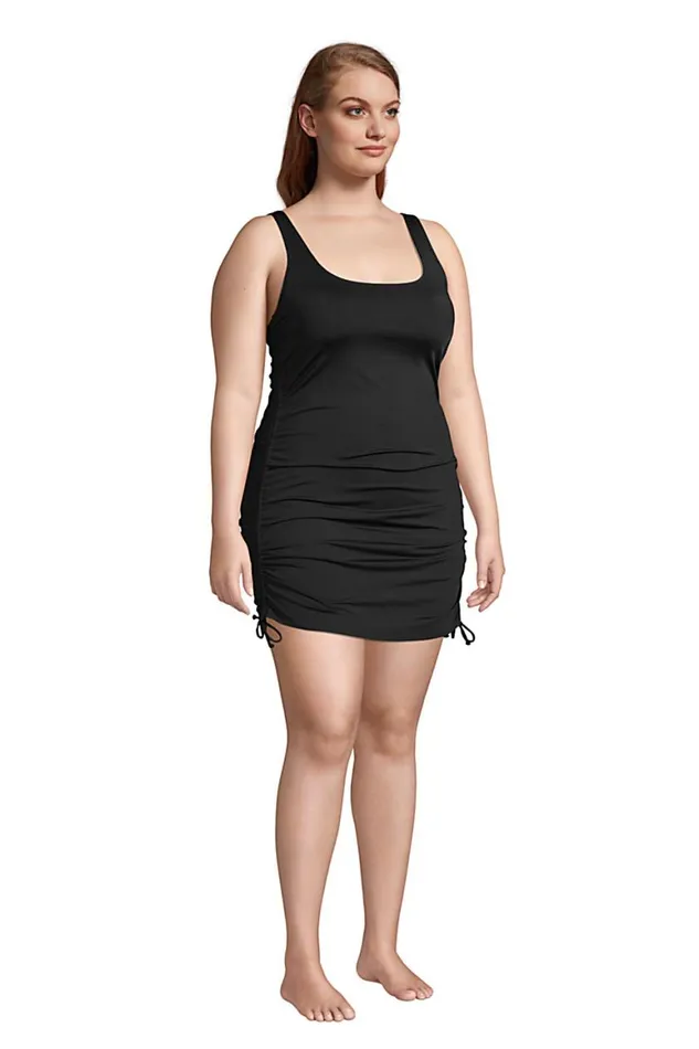 Lands039 End Swimsuits Women Plus Size Chlorine Resistant Adjustable Swim Dress One Piece Swimsuit Adjustable Straps Black