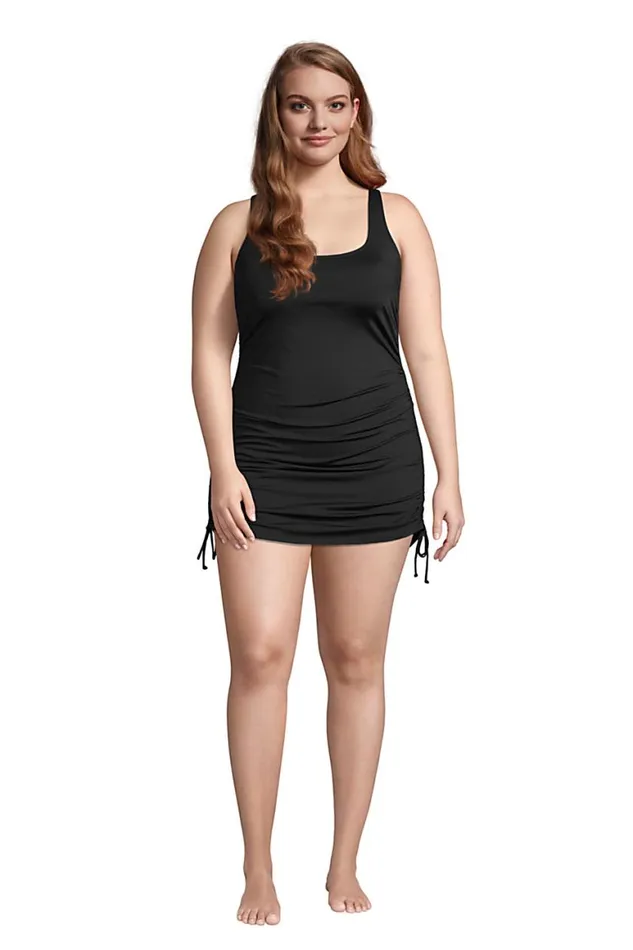 Lands039 End Swimsuits Women Plus Size Chlorine Resistant Adjustable Swim Dress One Piece Swimsuit Adjustable Straps Black