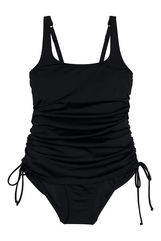 Lands039 End Swimsuits Women Plus Size Chlorine Resistant Adjustable Swim Dress One Piece Swimsuit Adjustable Straps Black