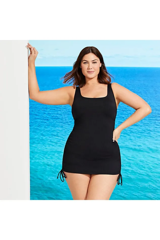 Lands039 End Swimsuits Women Plus Size Chlorine Resistant Adjustable Swim Dress One Piece Swimsuit Adjustable Straps Black