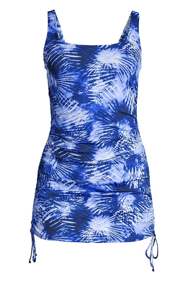 Lands039 End Swimsuits Women Plus Size Chlorine Resistant Adjustable Swim Dress One Piece Swimsuit Adjustable Straps Deep Sea Navy Tie Dye Palm Lands039 End Swimsuits Women Plus Size Chlorine Resistant Adjustable Swim Dress One Piece Swimsuit Adjustable Straps Deep Sea Navy Tie Dye Palm