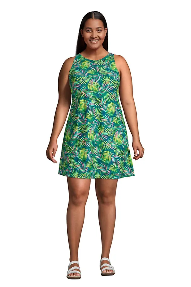 Lands039 End Swimsuits Women Plus Size Chlorine Resistant Scoop Neck Dresskini Swim Coverup Dress No Panty Baltic Teal Multi Palm Lands039 End Swimsuits Women Plus Size Chlorine Resistant Scoop Neck Dresskini Swim Coverup Dress No Panty Baltic Teal Multi Palm