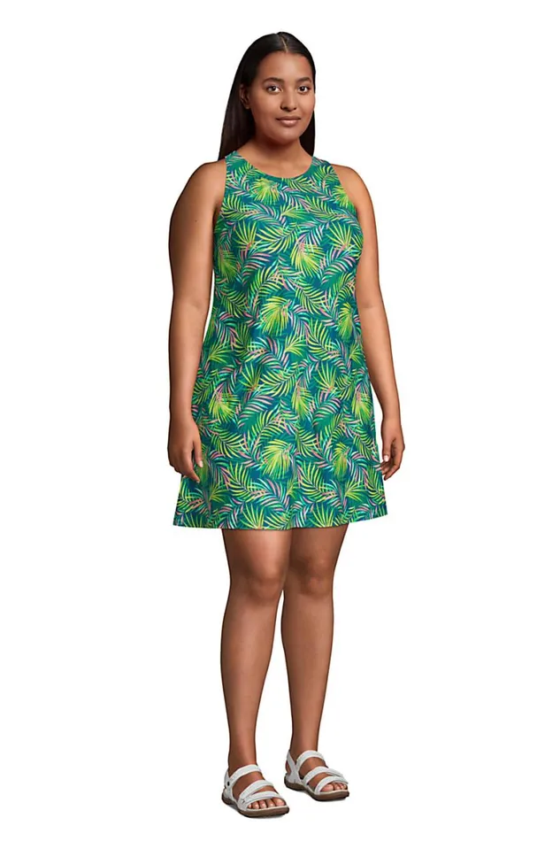 Lands039 End Swimsuits Women Plus Size Chlorine Resistant Scoop Neck Dresskini Swim Coverup Dress No Panty Baltic Teal Multi Palm Lands039 End Swimsuits Women Plus Size Chlorine Resistant Scoop Neck Dresskini Swim Coverup Dress No Panty Baltic Teal Multi Palm