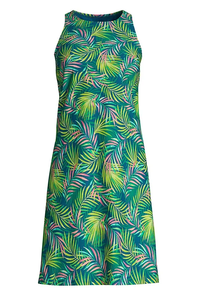 Lands039 End Swimsuits Women Plus Size Chlorine Resistant Scoop Neck Dresskini Swim Coverup Dress No Panty Baltic Teal Multi Palm Lands039 End Swimsuits Women Plus Size Chlorine Resistant Scoop Neck Dresskini Swim Coverup Dress No Panty Baltic Teal Multi Palm