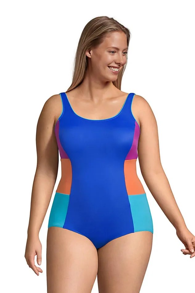 Lands039 End Swimsuits Women Plus Size Chlorine Resistant Scoop Neck Soft Cup Tugless Sporty One Piece Swimsuit Electric Blue Lands039 End Swimsuits Women Plus Size Chlorine Resistant Scoop Neck Soft Cup Tugless Sporty One Piece Swimsuit Electric Blue